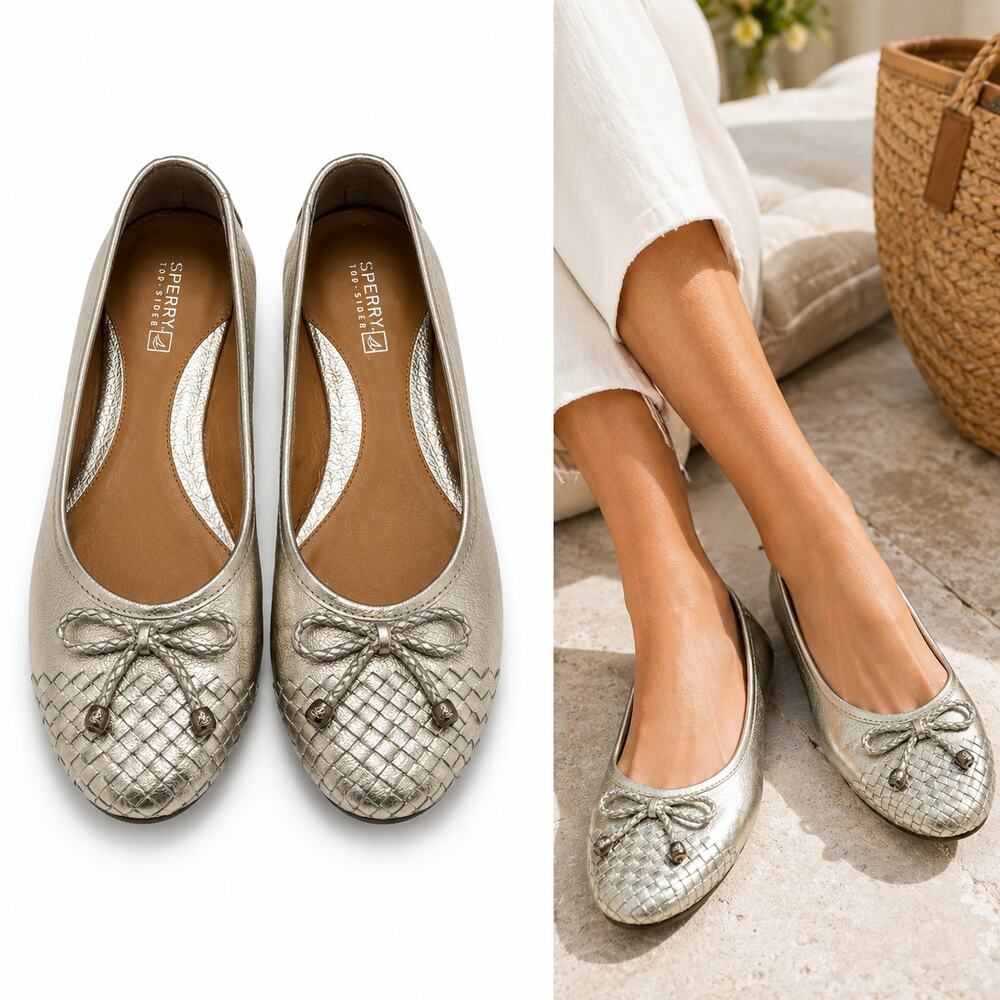 BUNDLE: 2 Sperry Maya Flats in Burgundy & in Gold Sz 9.5 - Picture 9 of 16